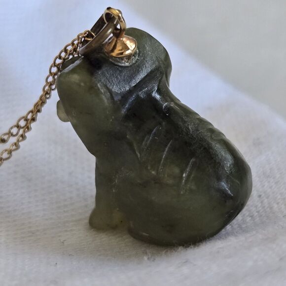 Vintage Carved Nephrite Jade Animal Pendant Necklace 1/20 12K Gold Filled Chain - Picture 5 of 16